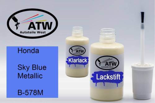 Honda, Sky Blue Metallic, B-578M: 20ml Lackstift + 20ml Klarlack - Set, von ATW Autoteile West.